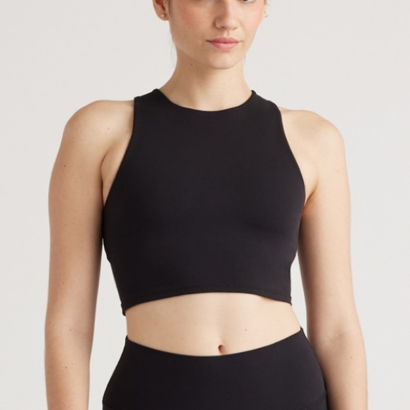 New! Quince Ultra-Form High-Neck Cropped Tank top black nwt 3575 - Picture 3 of 11
